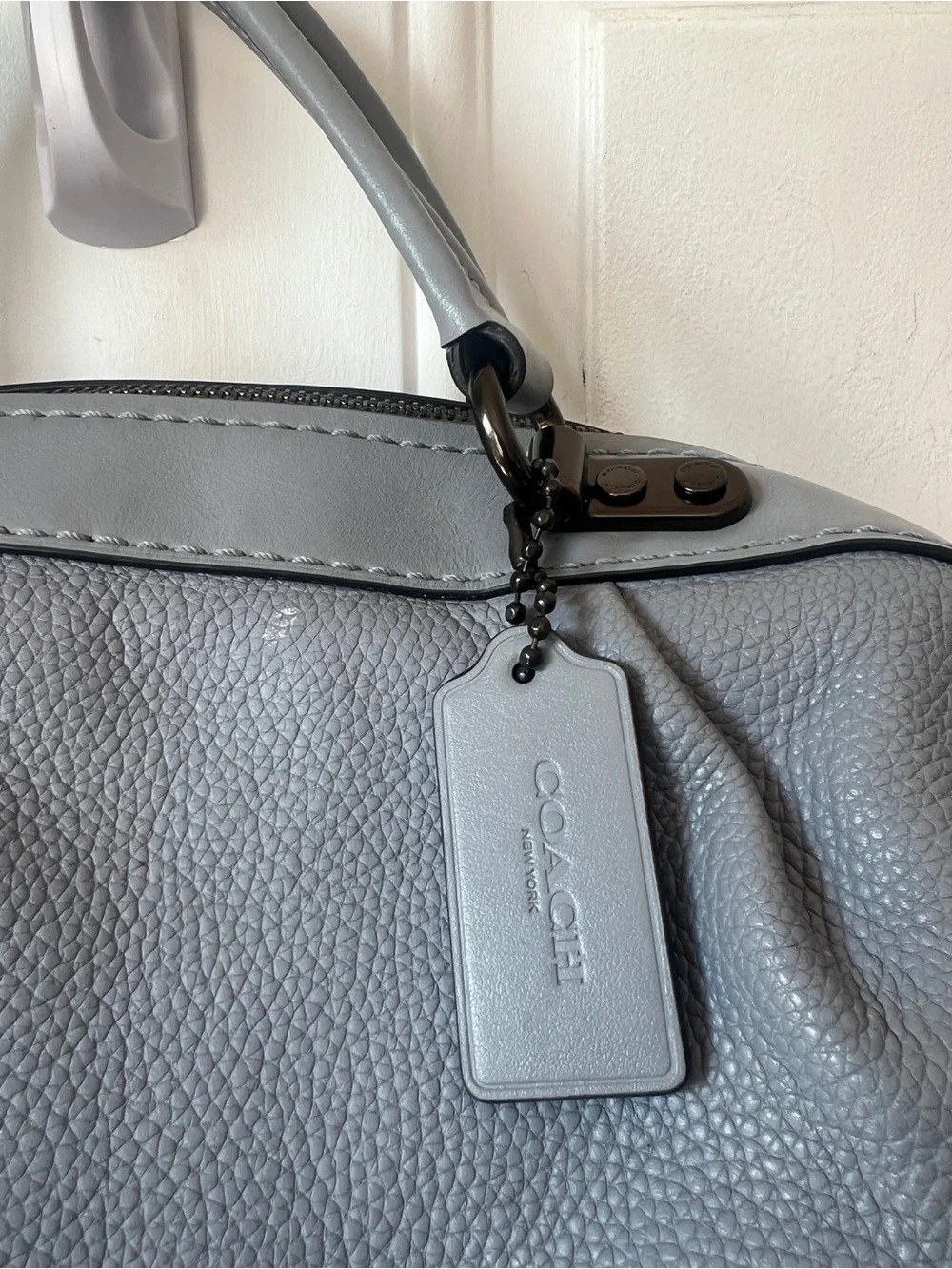Coach Pebble Leather Lane Satchel Mist Blue